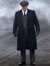 Peaky Blinders Thomas Shelby Black Wool Trench Coat Men  Long Mens Trench Coat