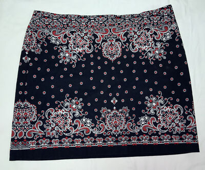 Talbots Skirt Cotton Canvas Navy Red White Above Knee Pencil Skirt Plus Size 20