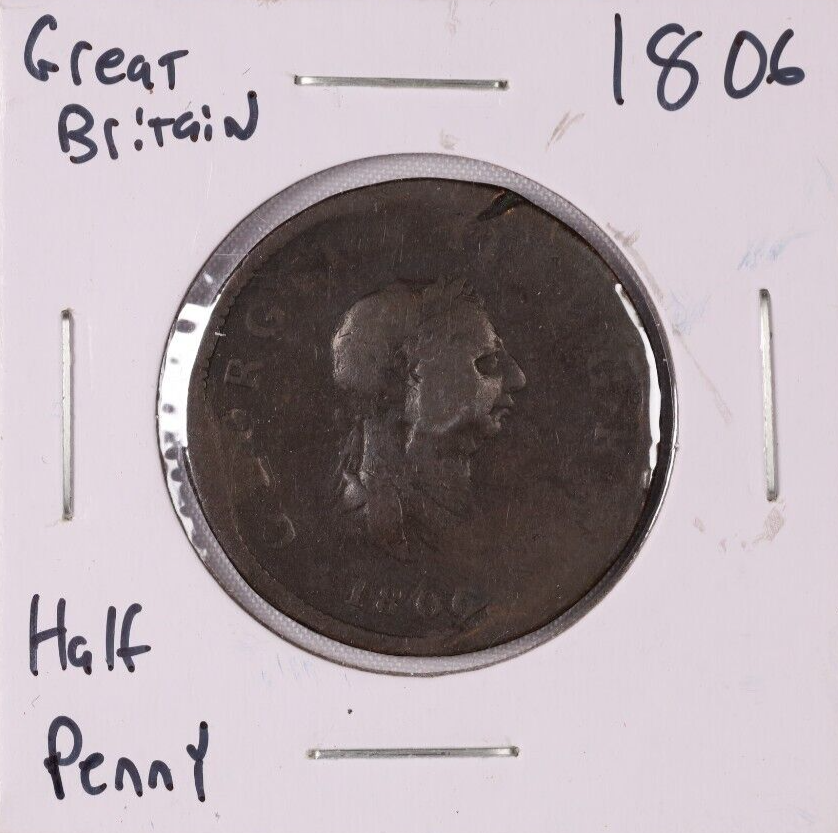 1806 Great Britain Half Penny George III 4th Issue Copper Coin Km