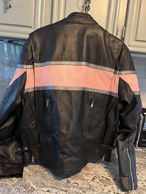 Unik Women's Black Pink Two Toned Leather Biker Jacket Size Unik Women's Black Pink Two Toned Leather Biker Jacket Size