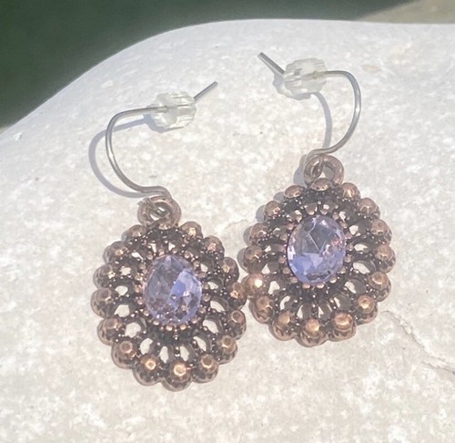 Willabee & Ward copper tone pink crystal Venice drop earrings - Picture 7 of 8