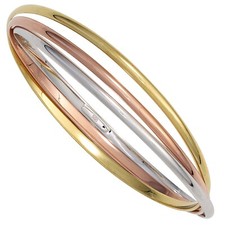 Bangle Oval 925 Sterling Silver Silver Partially Gold Plated 3 Tone Rhodium Plated