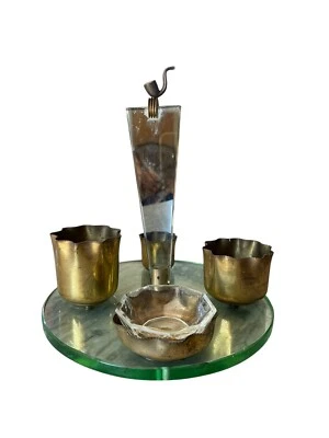 Porte-pipe ou ensemble de fumée de table vintage en verre et laiton - design ... - Photo 1/4