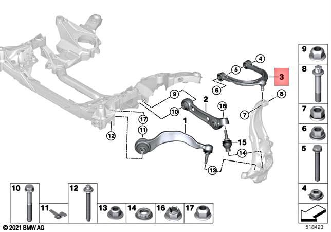 Genuine BMW M5 F90 Sedan Wishbone Top With Rubber Mount Right 