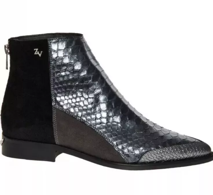 620 ZADIG VOLTAIRE Metallic Grey Python Skin Leather Pointed Ankle Boots