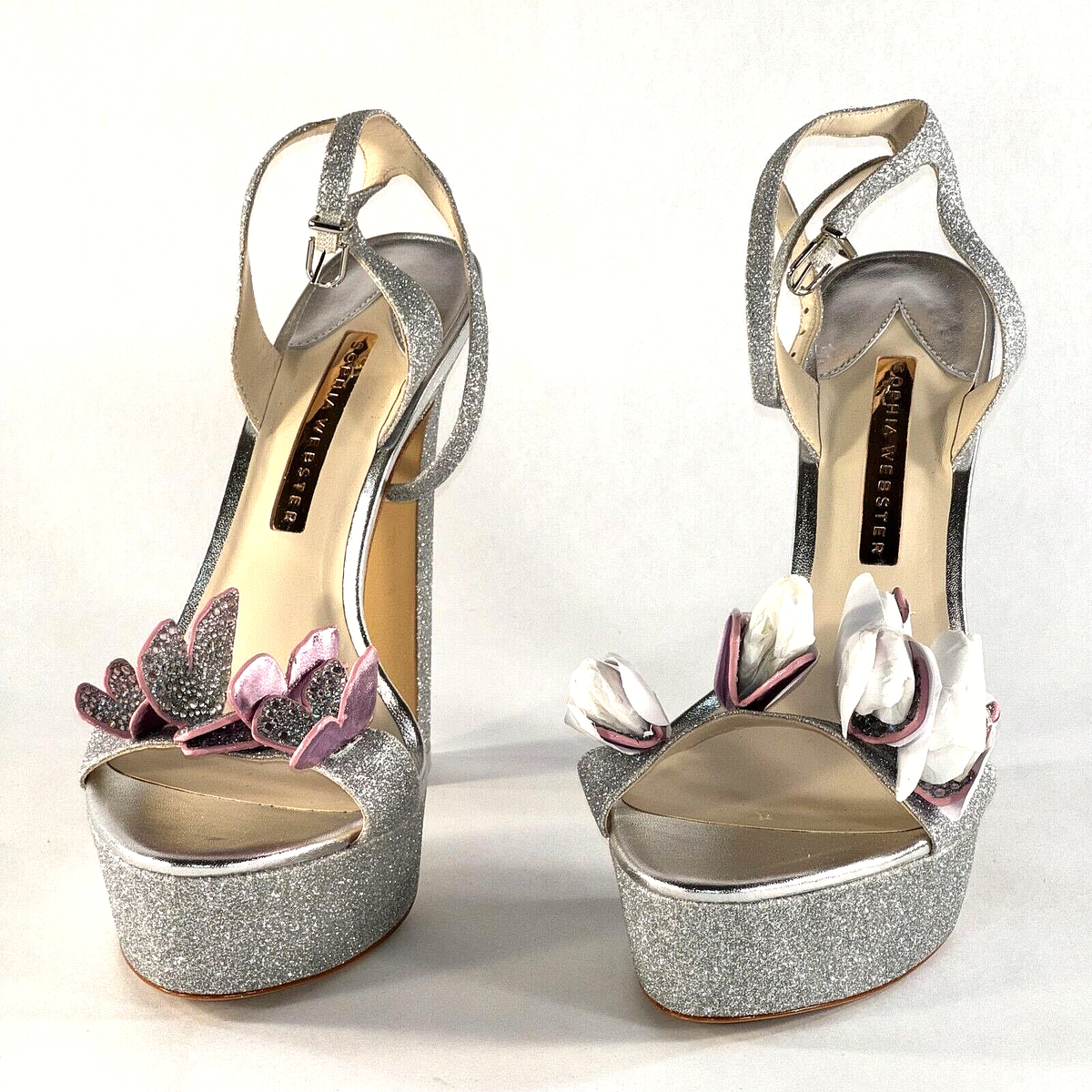 Sophia Webster Silver & Pink Glitter Butterfly Riva Platform