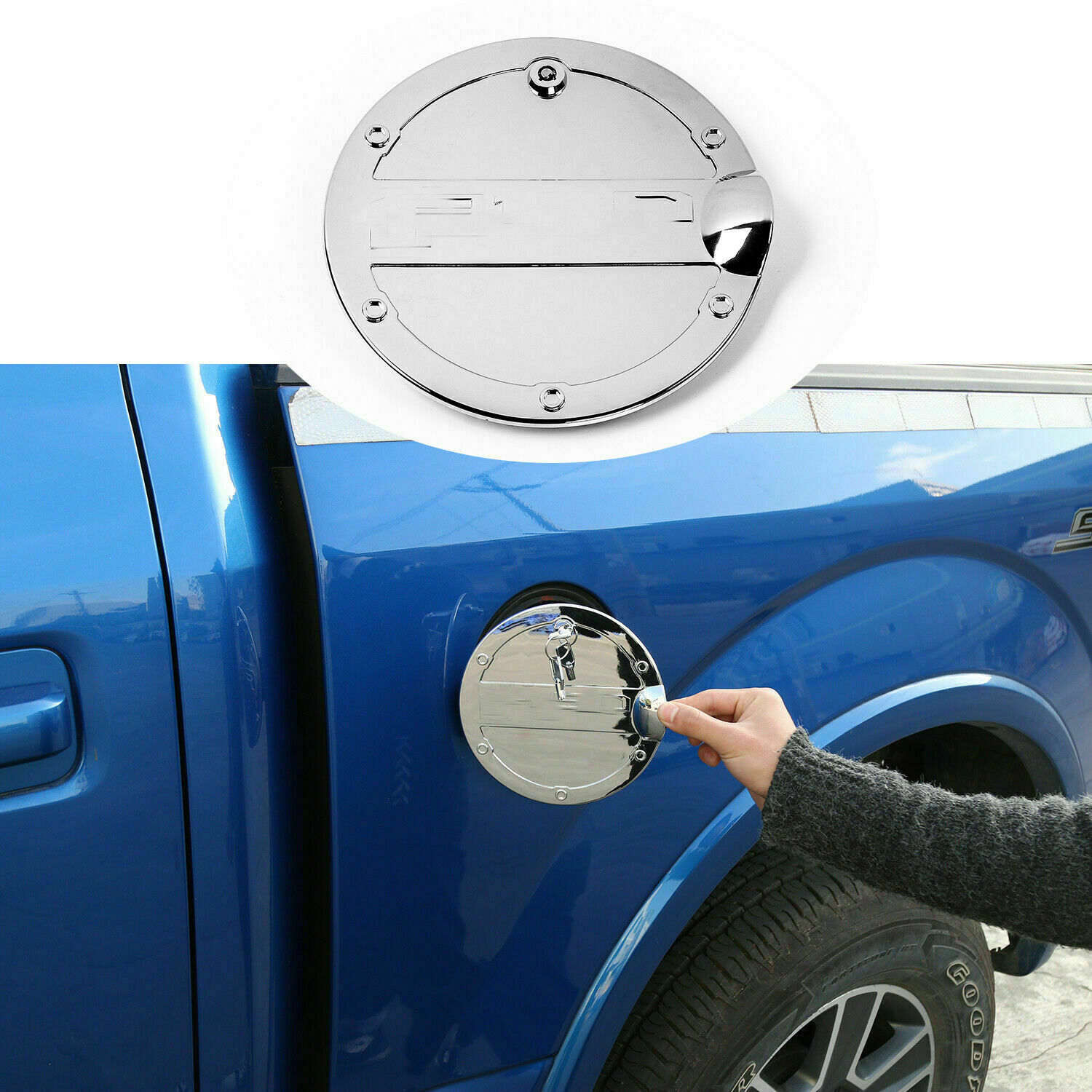 Gas Door Cover Locking Fuel Tank Oil Cap Trim For Ford F150 2015