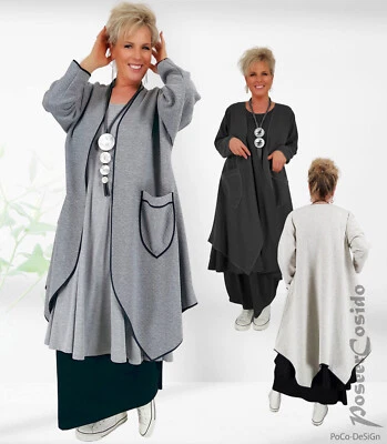 POCO-DESIGN BY POSEERCOSIDO LAGENLOOK Shirt-Jacke Chasuble schwarz grau XL-XXL-XXXL 44 46 48 50 52 54 56 58
