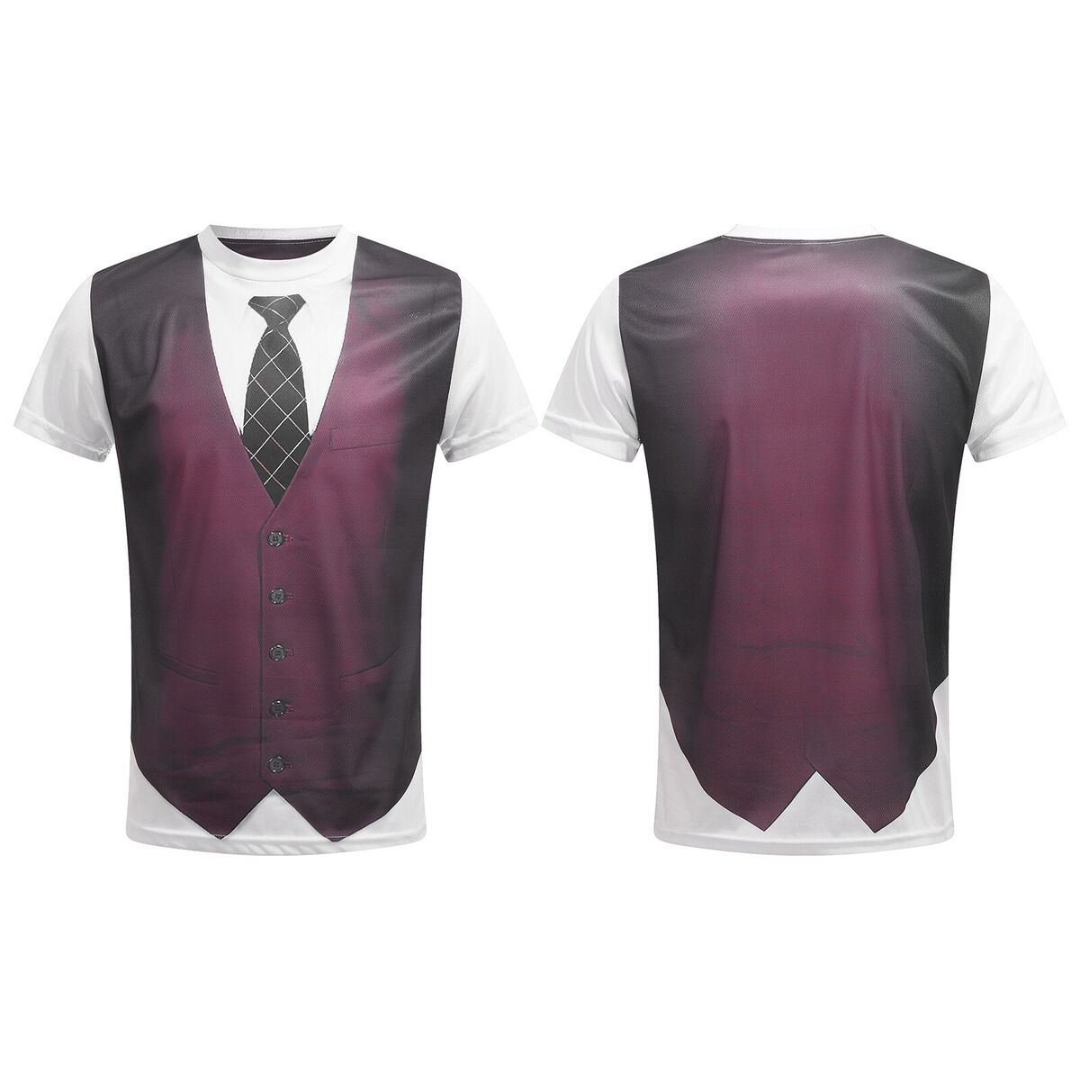 Choomomo Casual Short Sleeve Fake Suit T-Shirt Vest & Tie Printed Tuxedo Shirt for Men