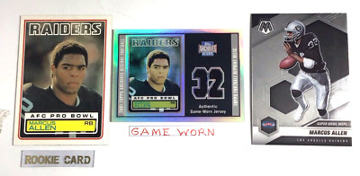 MARCUS ALLEN Topps 1983 RC #294/ Topps Archives Res. 2001 Game Used /3 Card Lot)