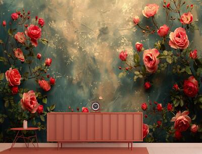 Elegante lebendige Blume hängende Tapete Wandbild abnehmbar abwaschbar abziehen & kleben