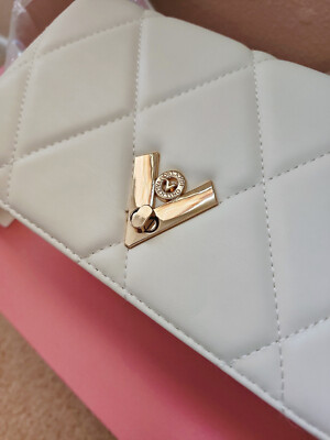 Valentino Orlandi White Diamond Quilted Gold Tone Hardware
