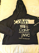 Calvin Klein Performance Womens Cropped Hoodie Graphic Sweatshirt Black Size M