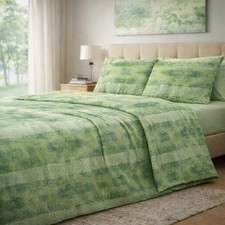 WELCHOME - COMPLETO LENZUOLA ASTRATTO SFUMATO VERDE - 100% COTONE MADE IN ITALY