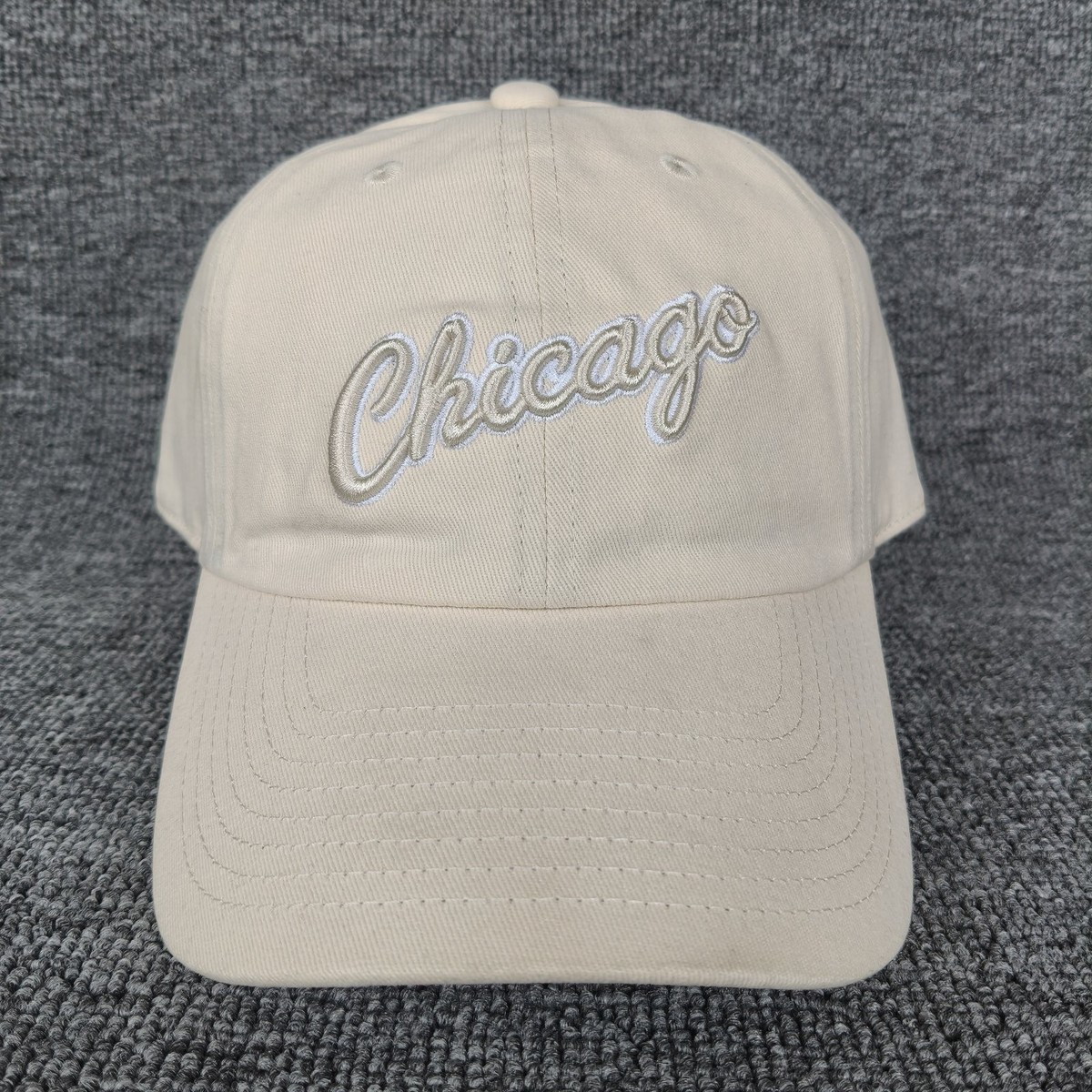 Mitchell & Ness Chicago Script Beige Strapback Baseball Cap Hat