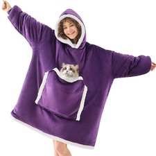 Purple Wearable Blanket Hoodie,Oversized Cat Lovers Sweatshirt Blanket for Ad...