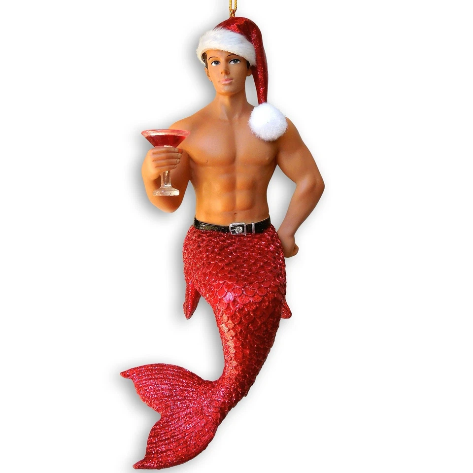 December Diamonds 2013 JINGLE Christmas Merman Ornament NIB Santa Hat & Cocktail - Image 2 of 3