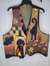 Vintage Halloween Vest 3D Witch Cat Bat  Hand...