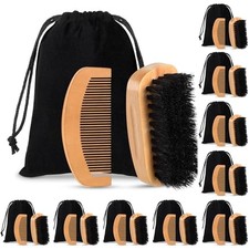 10 Sets Natural Boar Bristle Brush, Pear Wood Dual-Sided Wide Tooth Rectangle