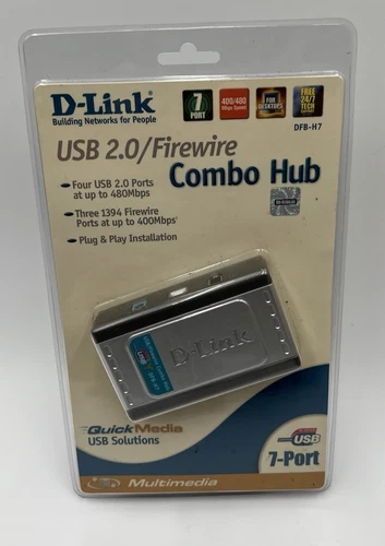 D-Link DFB-H7 4 USB  2.0 Ports At Up To 480Mbps 3-1394 Firewire At 400 Mpbs NIB