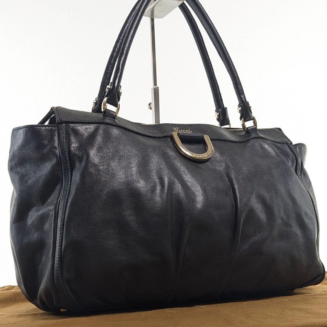 Vintage GUCCI Abbey Leather Tote Bag with Gold Hardware Shoulder Strap