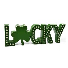 Signe porte-bonheur Saint Patrick décor trèfle en bois perlé bois vert 