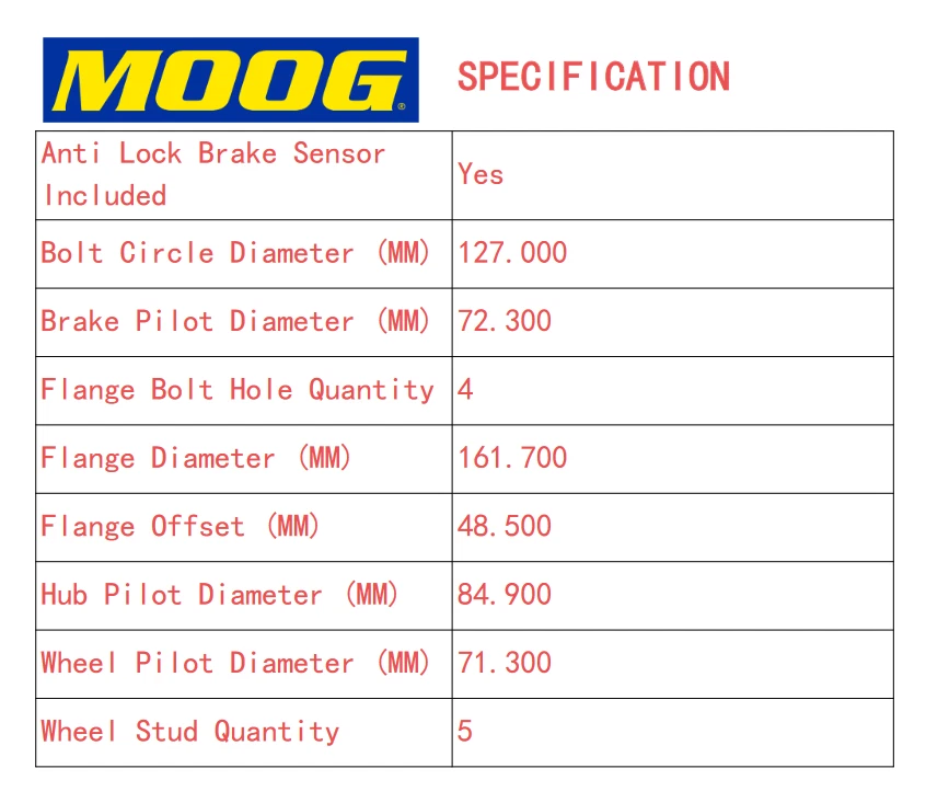 Buje de cojinete de rueda trasera MOOG para Chrysler Town & Country Ram 2012 2013-2015 C/V Foto 3 de 4
