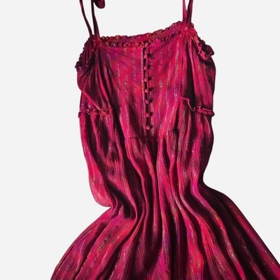 Sezane Juliette Silk Midi Dress Fuschia Tie Straps S 36