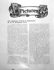 Original Old Antique Print The Ashbourne Portrait ShakespearePages 1910