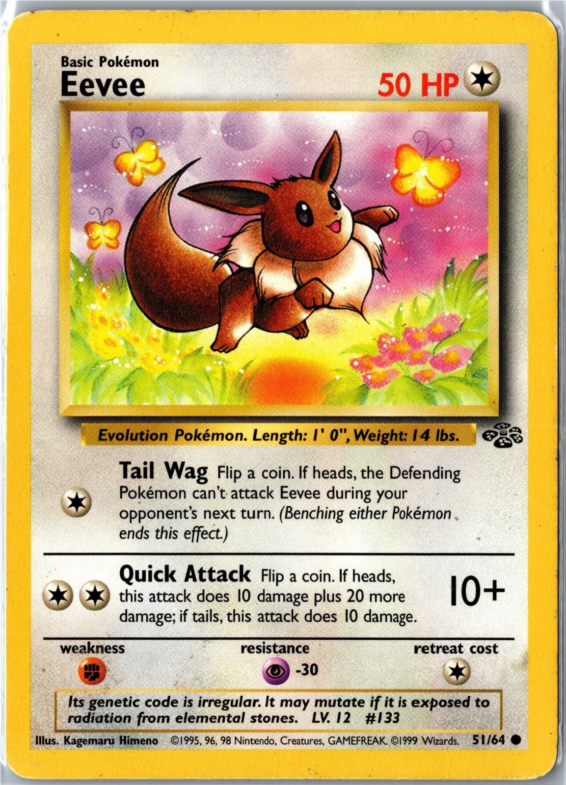 Pokemon Card - Eevee 51/64 Jungle Common Heavily Played