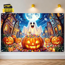 Cute Ghost Pumpkins Happy Halloween Backdrop Banner Indoor 6X3.6Ft
