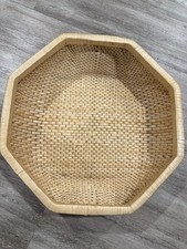Vintage Woven Wicker Basket Bowl Octagon Shape Natural Boho Farmhouse Decor 15  