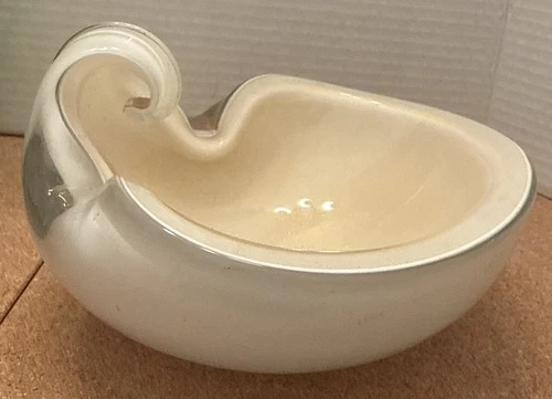 MCM Italian MURANO White and Gold Decorative Glass Fold Pinch Bowl Mid Century