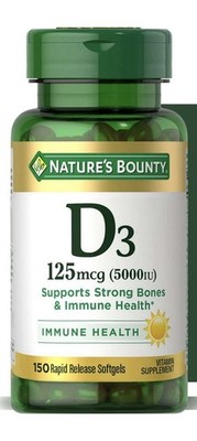 Nature's Bounty Vitamin D3 125 mcg (5000IU), 150 Softgels