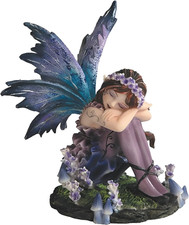 Image of 4" H Sleeping Purple Fairy with Blue Winged Statue Fantasy Decoration Figurine