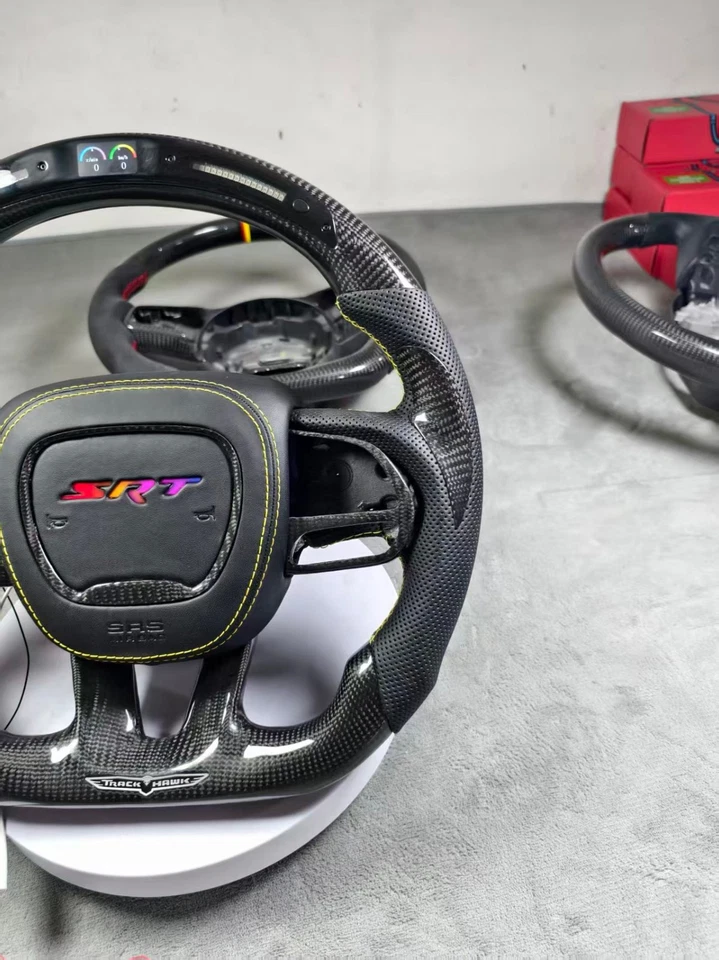 LED Carbon fiber Steering Wheel Fit Dodge Charger Hellcat Jeep SRT8 2015+ - Image 2 of 4