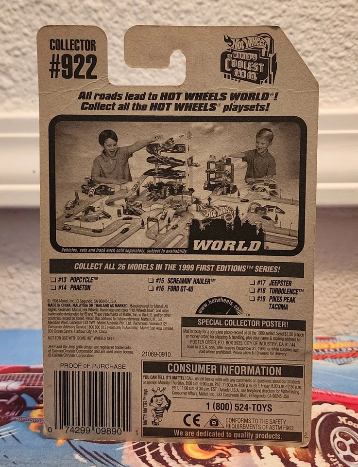 Jeepster 1999 Hot Wheels #922 primeras ediciones 17/26 rojo/negro con cromo 5 radios Foto 3 de 3