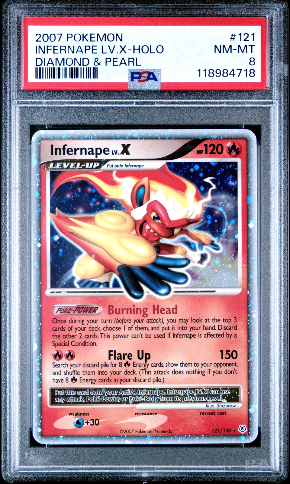 2007 POKEMON DIAMOND & PEARL #121 INFERNAPE LV.X-HOLO PSA 8