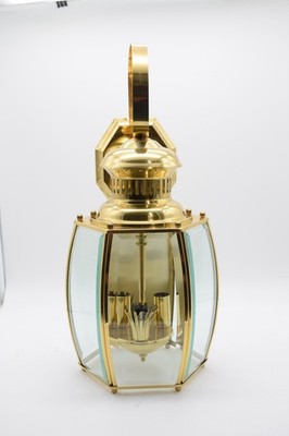 VTG Brass Coach Lantern Wall Sconce Glass Panels Electric Colonial Light *READ