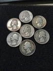 LOT OF 7 90% SILVER QUARTERS (43.1GRAMS) 1.525 OZ.1932-1953
