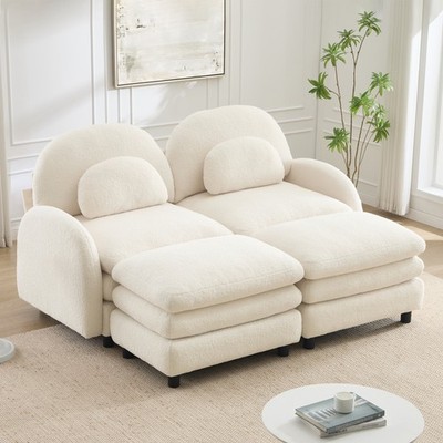 Teddy Fabric Soft Sofa Sectional 2 Seater Modular Sofa Couch w/Movable Ottoman