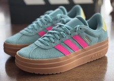 Women  s Size 7.5 adidas VL Court Bold J Platform Green Pink Gum JQ4482 NIB