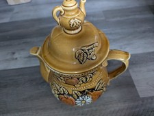 VINTAGE TEAPOT SHAPED YELLOW COOKIE JAR W/SMALL TEAPOT ON LID