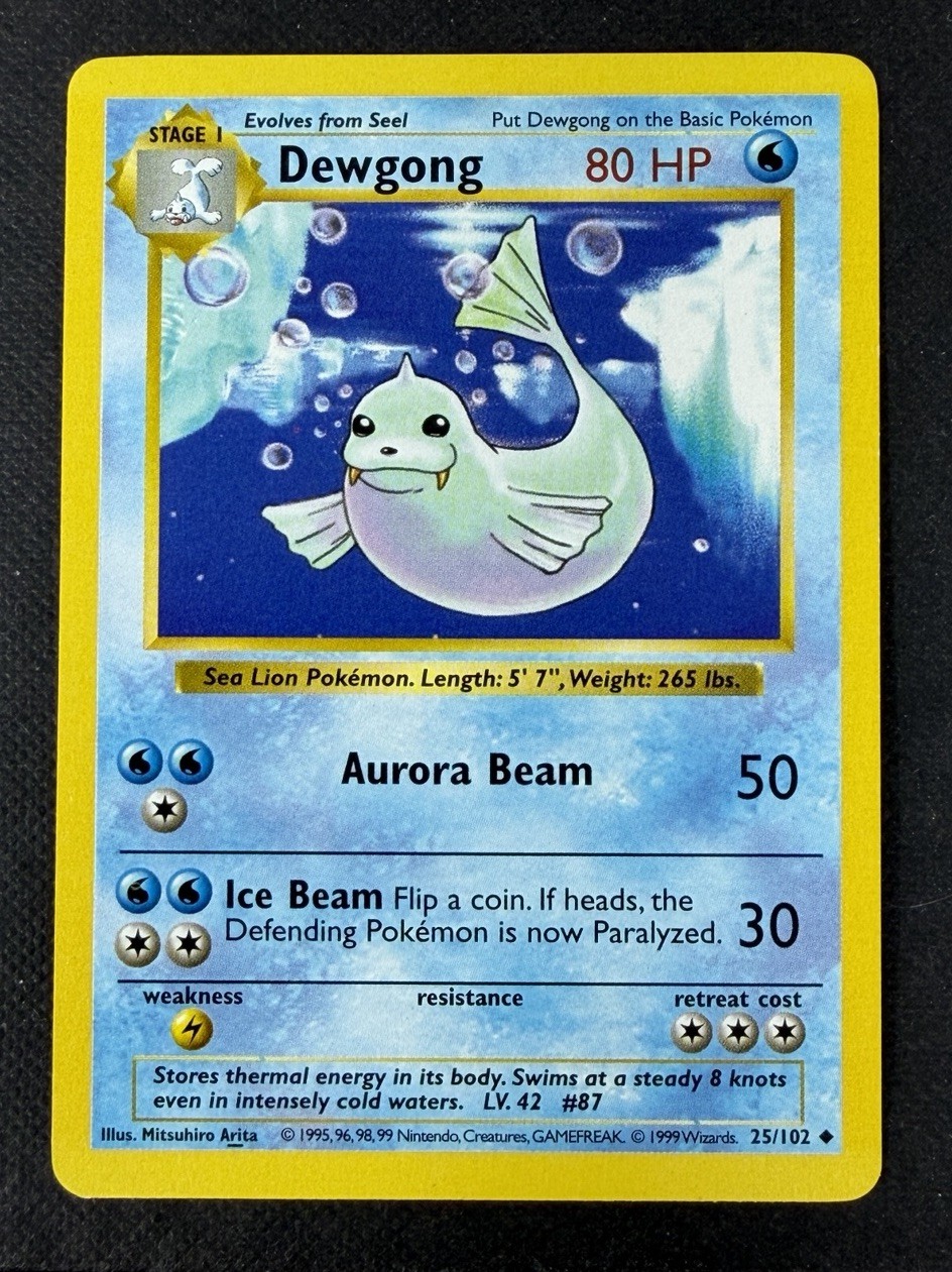 Dewgong 25/102 Shadowless Base Set - Pokemon Card WOTC LP