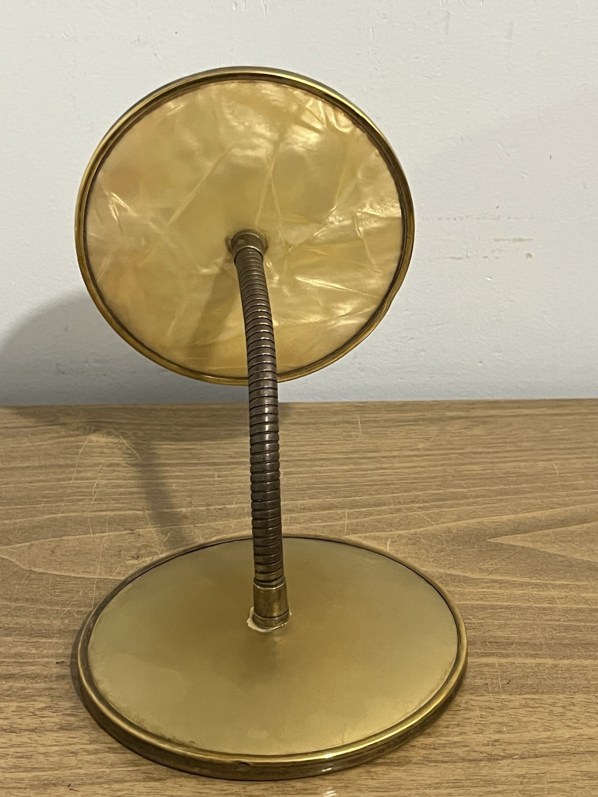 Vintage Brass Mother Of Pearl Gooseneck Double Sided Vanity Mirror