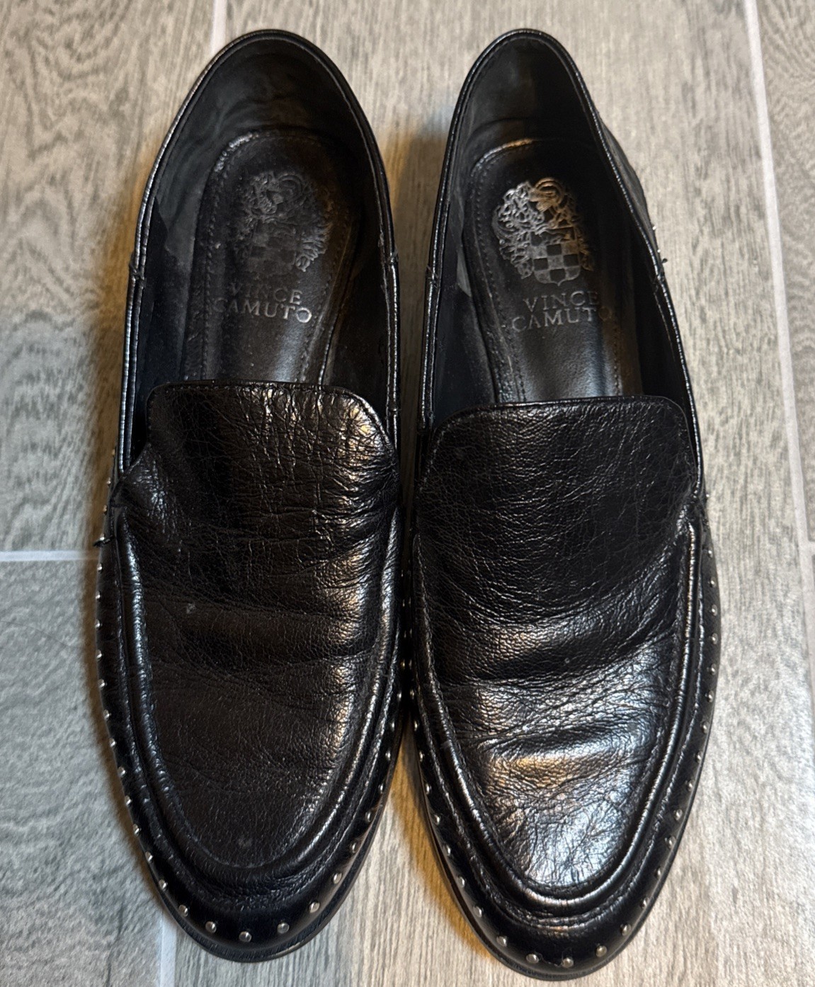 Vince Camuto Leather Studded Black Jendaya Loafers Size 5 1/2 Women’s