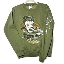 VTG Brisco Betty Boop Olive Green Motorcycle Graphic Sweatshirt Sz S