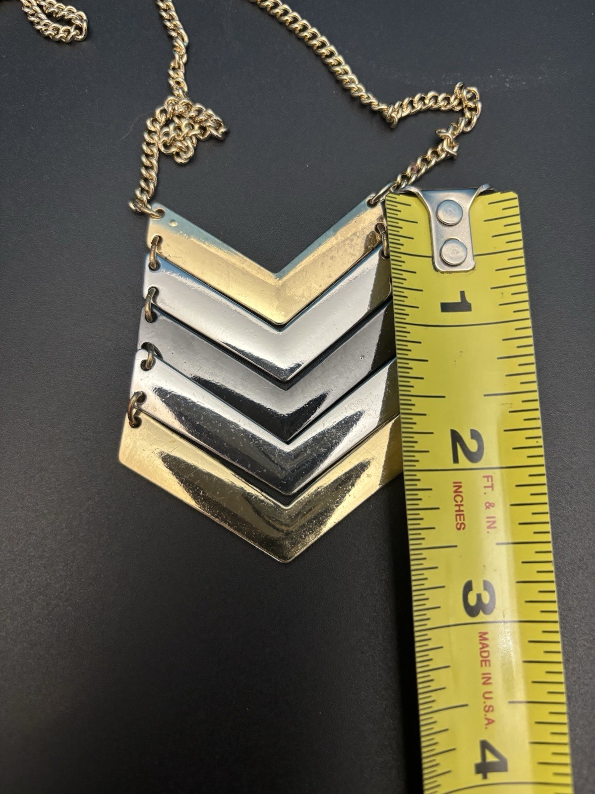 Chevron Stacked Statement Necklace Silver Gunmeta… - image 5