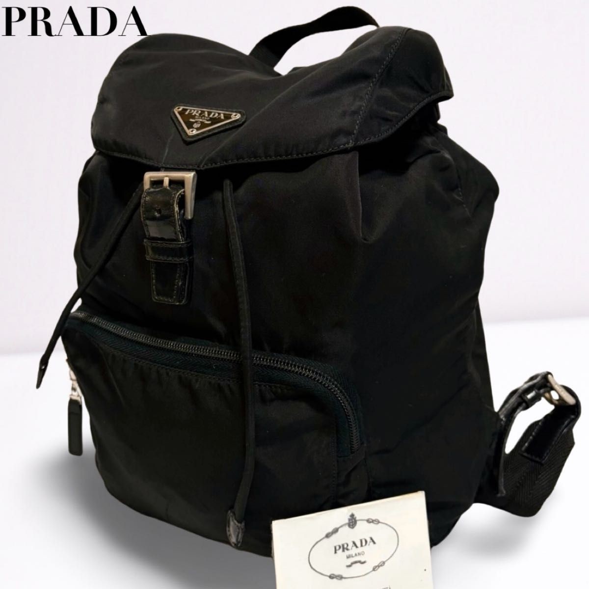 PRADA backpack triangular logo black nylon unisex… - image 1