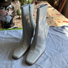 Y2K VTG Diba WomenTiffany Blue Square Toe Side Zipper Mid-Calf Heeled Boots 7M